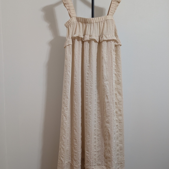 Vrg Grl Elegant Cream Ruffle Strapless Maxi Dress Size 8 Boho - Picture 2 of 6